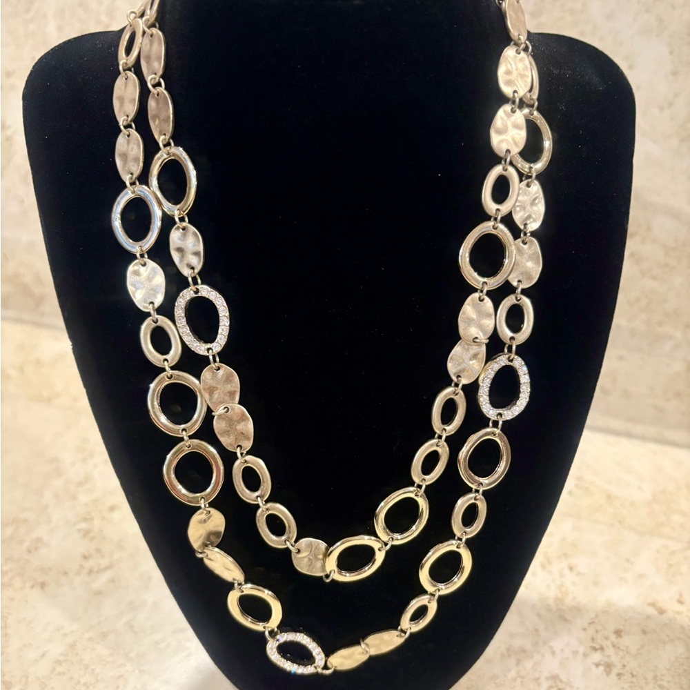 Vintage Premier Designs “Lotus” Necklace Gold Tone Rhinestone Long